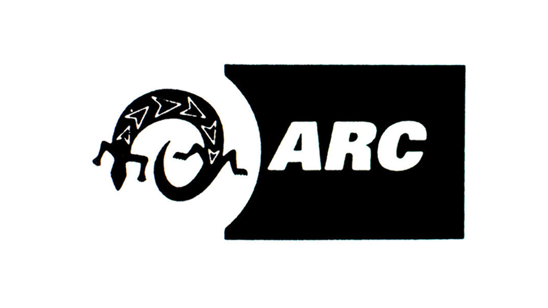 Arc Logo with large, capitalized, white "A" "R" and "C" letters with a curled black lizard illustrated to the left