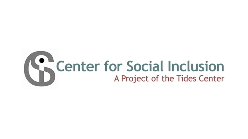 Old Center for Social Inclusion logo that reads "A project of the Tides Center" with an abstract line character to the left