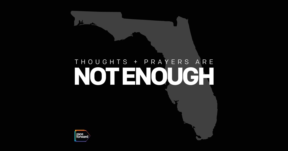 Silhouette of Florida with a text overlay stating Thoughts and Prayers is not enough