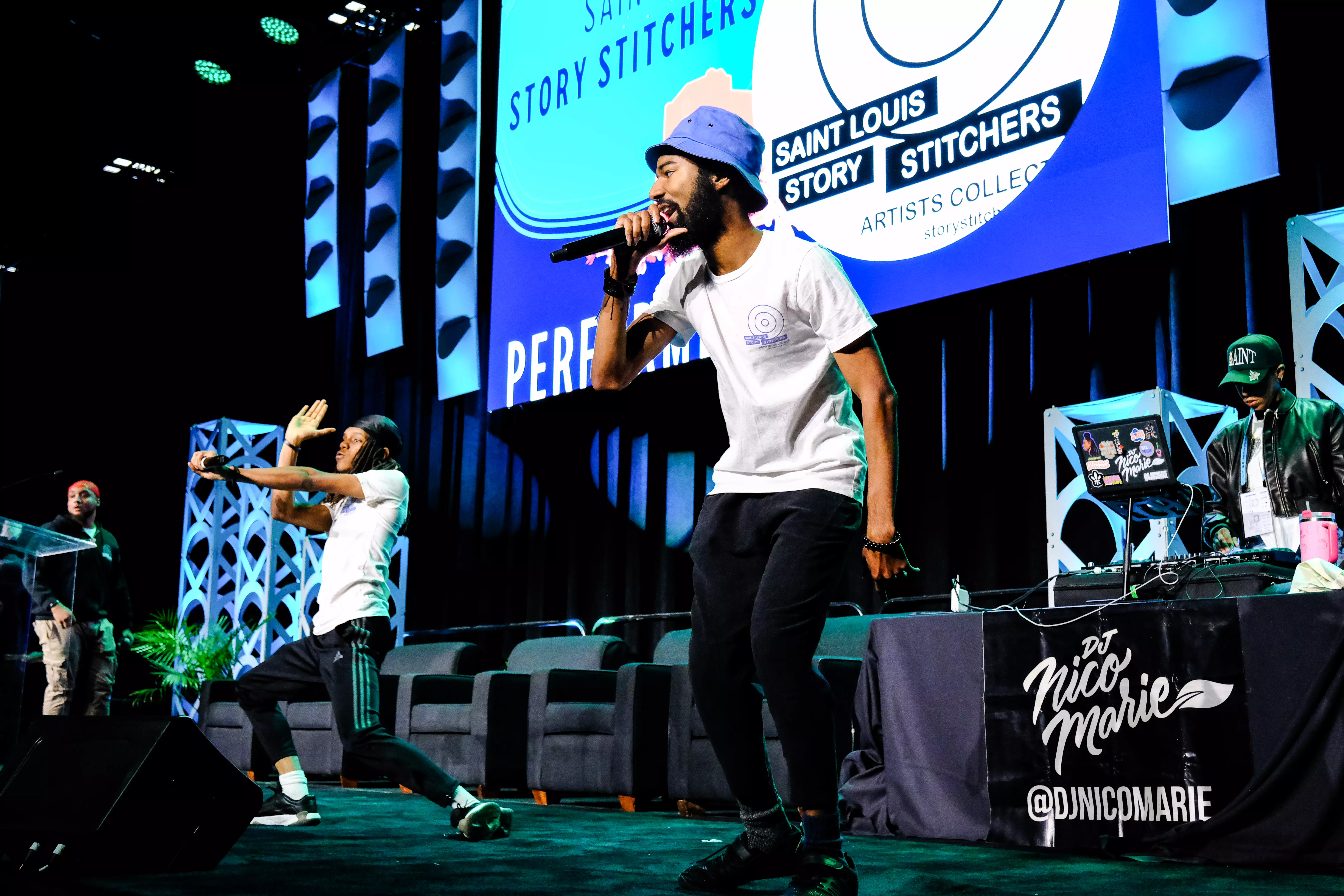 Storystitchers on stage performing